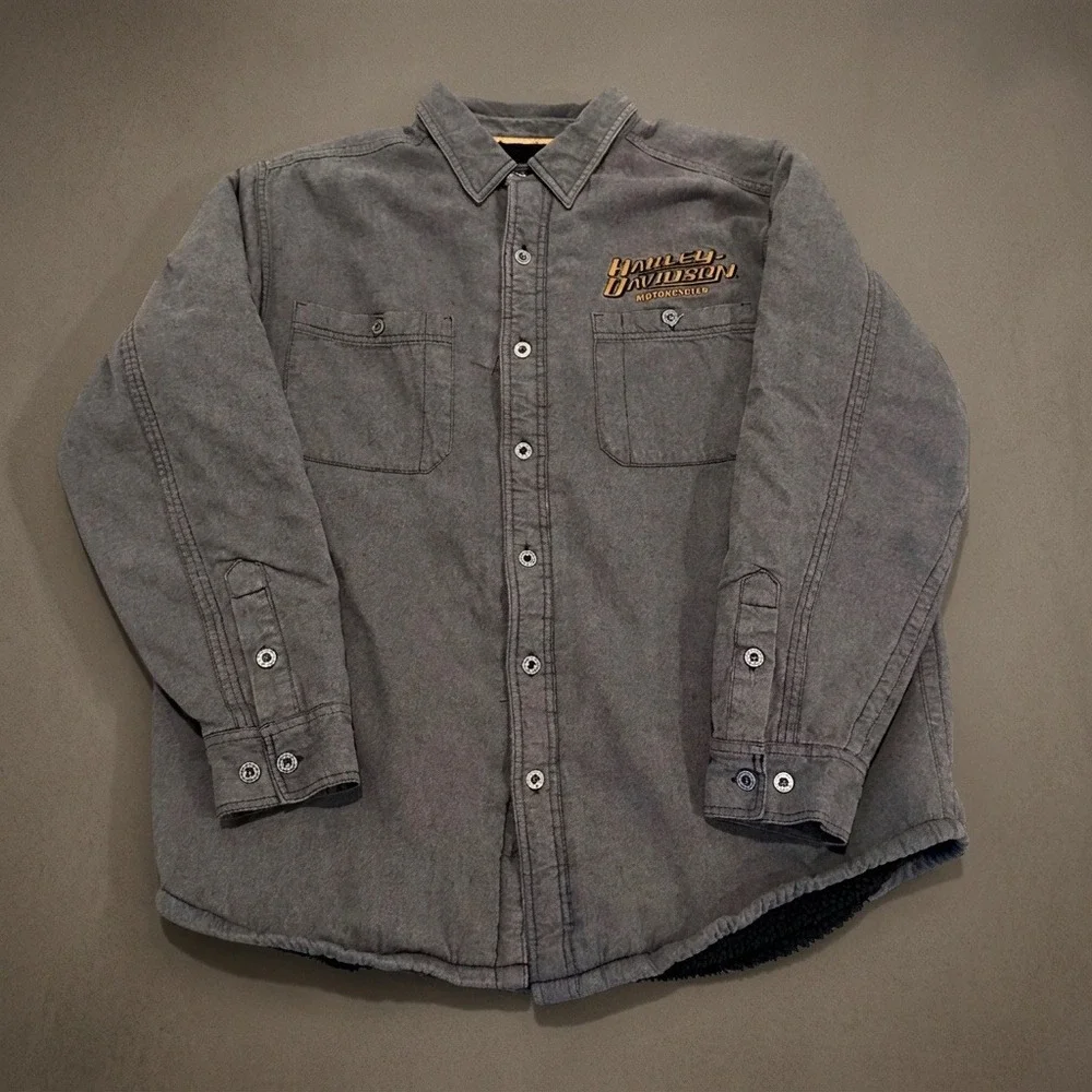 Harley-Davidson Mens XL Gray Sherpa Lined Shirt Jacket Shacket Motorclothes